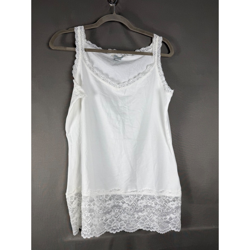 Sundance Camisole Women Large White Lace Trim Cotton Blend V-Neck Tank Top